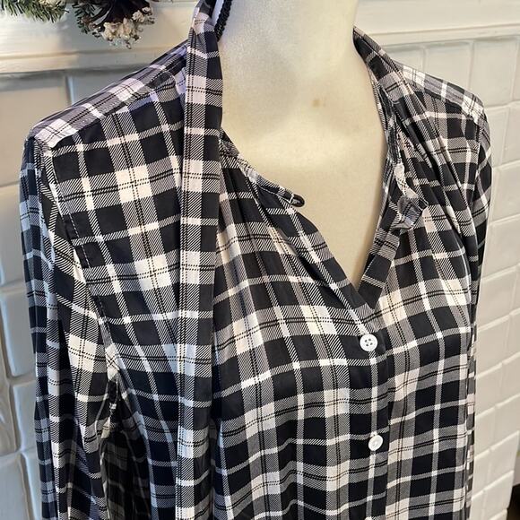 Equipment Femme Essential Tie Neck Silk Shirt in Bright White Palo Santo Plaid L - Picture 4 of 8